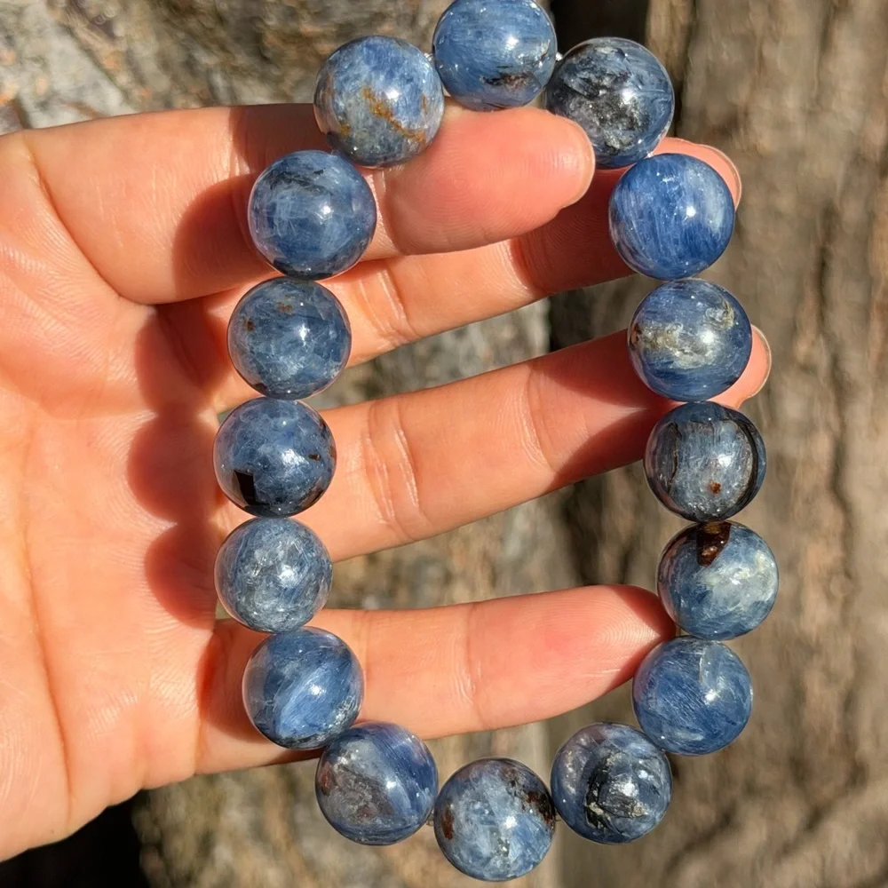 13.5mm‎ stretchable chunky blue kyanite bracelet 0740